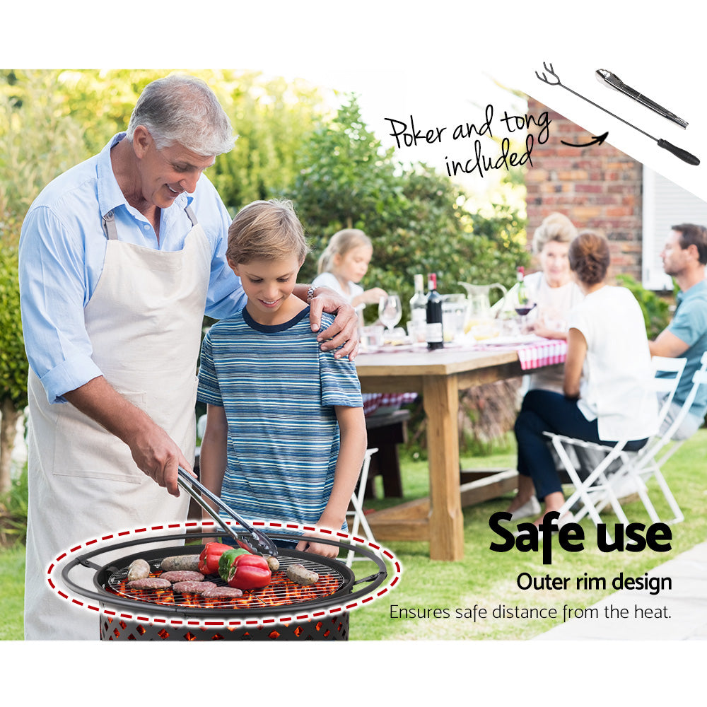 Grillz 76cm Outdoor Fire Pit BBQ Grill Black