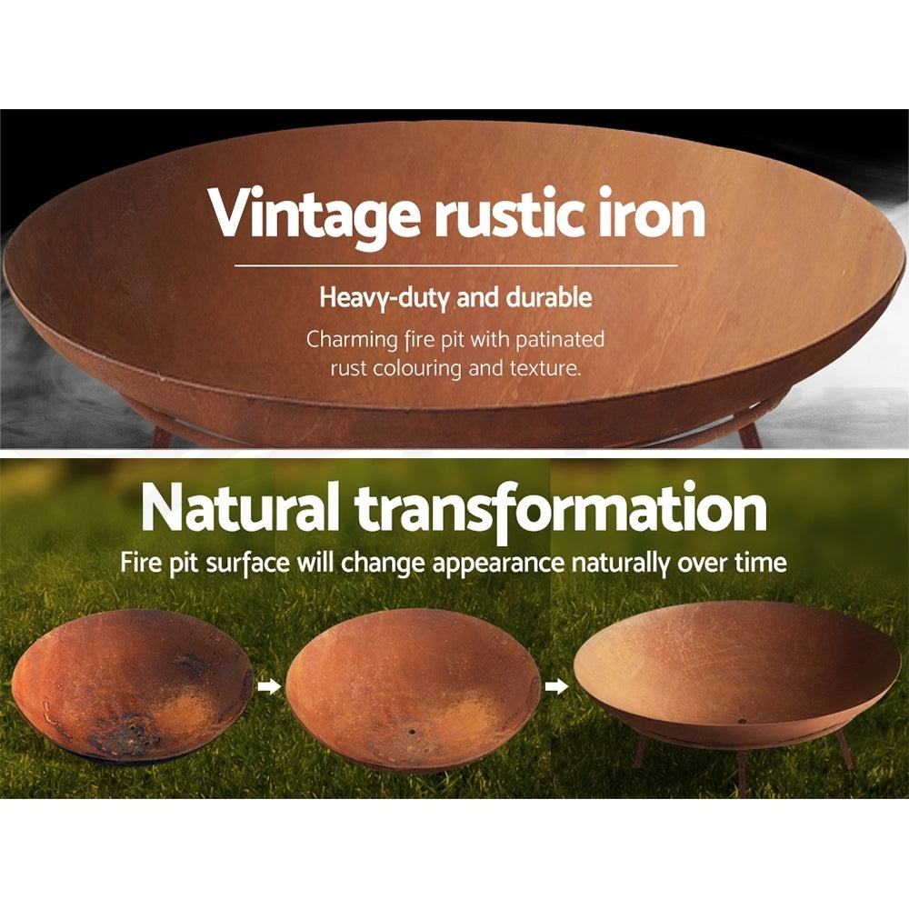 Grillz 60cm Cast Iron Fire Pit Rustic Finish
