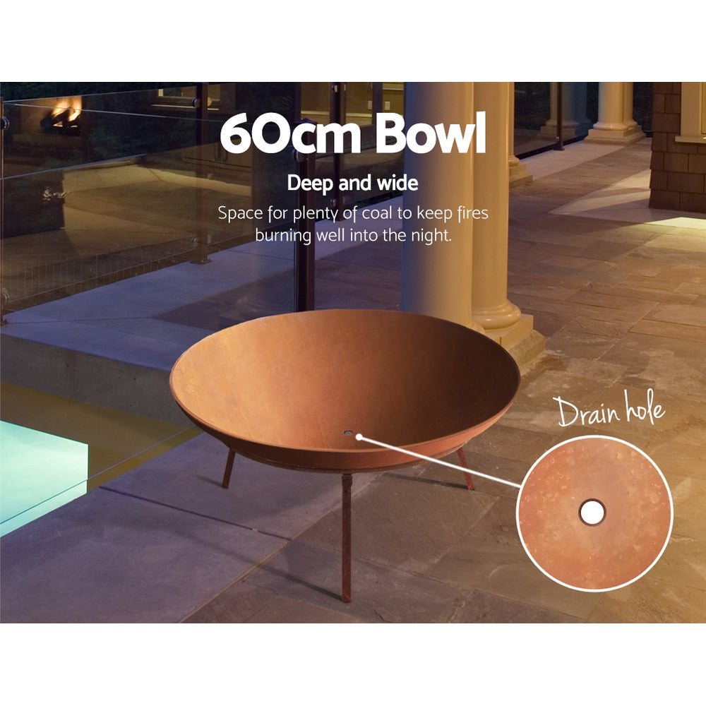 Grillz 60cm Cast Iron Fire Pit Rustic Finish