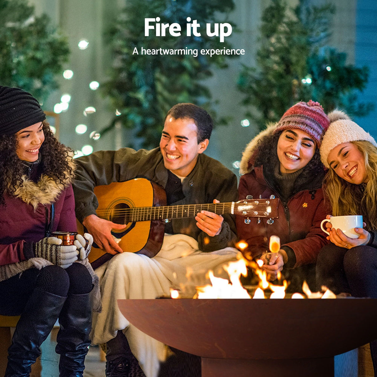 Grillz Rustic Fire Pit Bowl with Stand 70cm, Wood or Charcoal