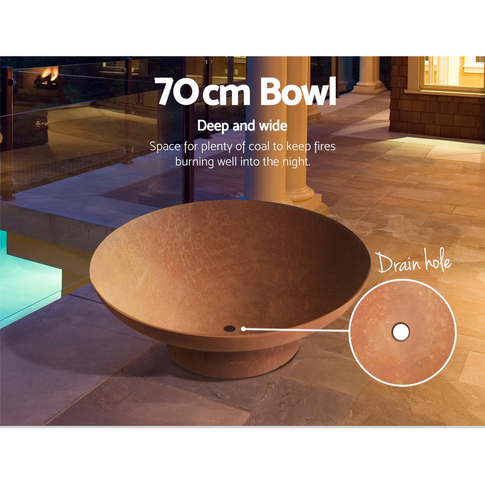 Grillz 70cm Fire Pit Bowl Cast Iron Rustic Finish