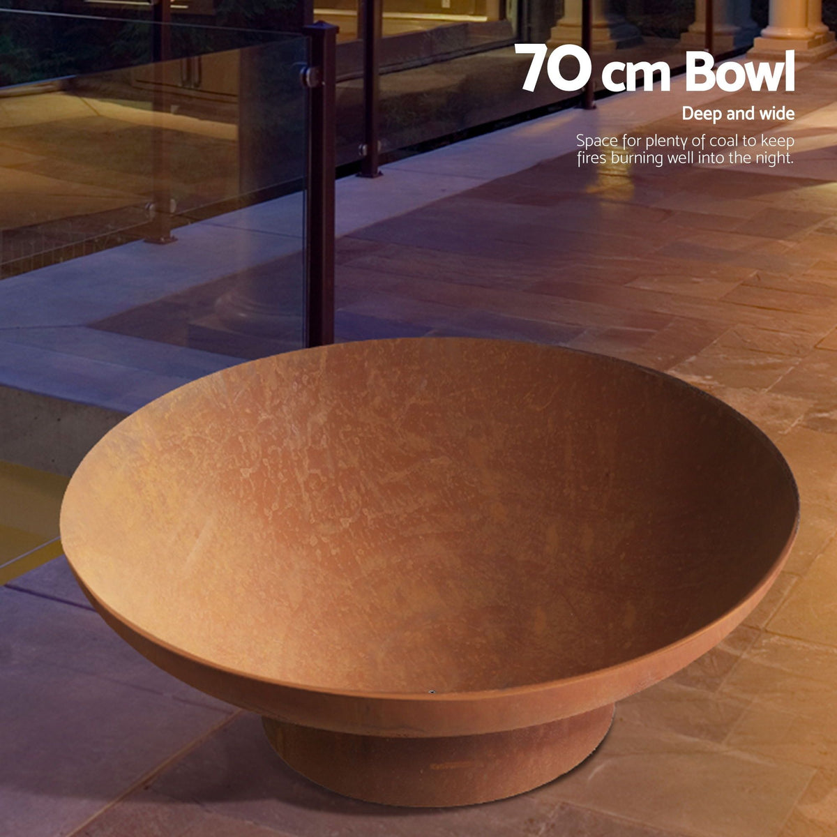 Grillz Rustic Fire Pit Bowl with Stand 70cm, Wood or Charcoal