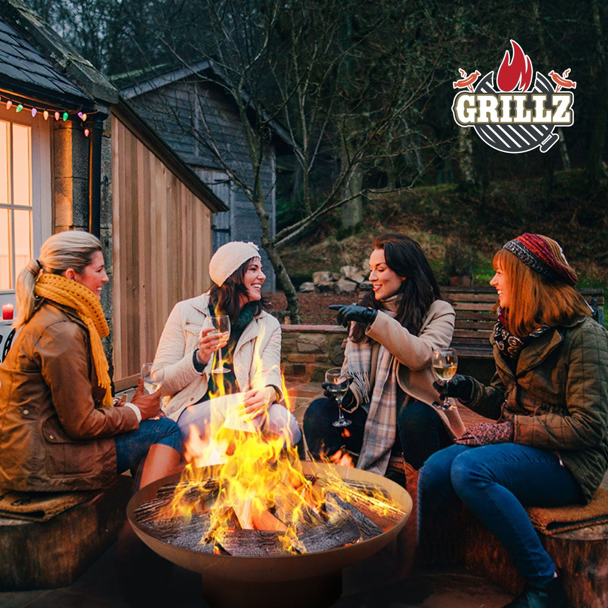 Grillz Rustic Fire Pit Bowl with Stand 70cm, Wood or Charcoal