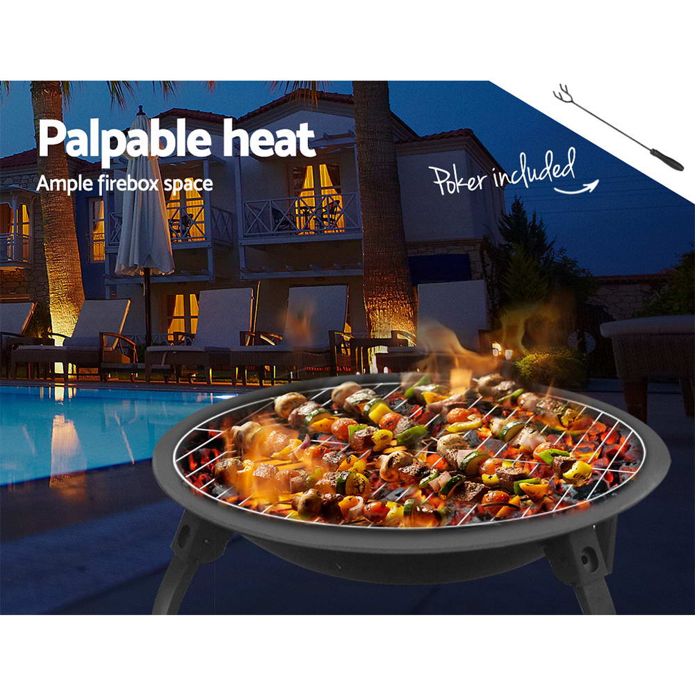 Portable 22" Fire Pit BBQ Charcoal Smoker Outdoor Camping