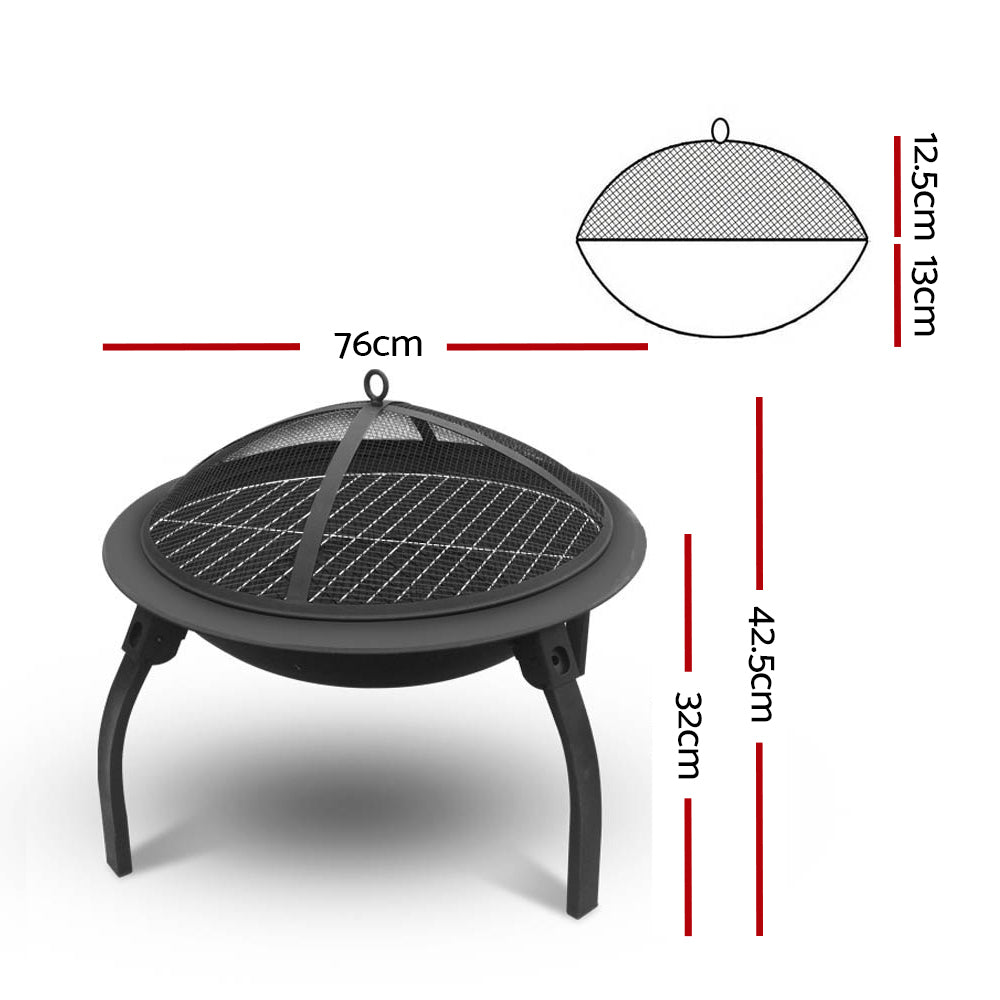 Portable 30" Fire Pit BBQ Charcoal Grill Smoker Foldable Outdoor Camping