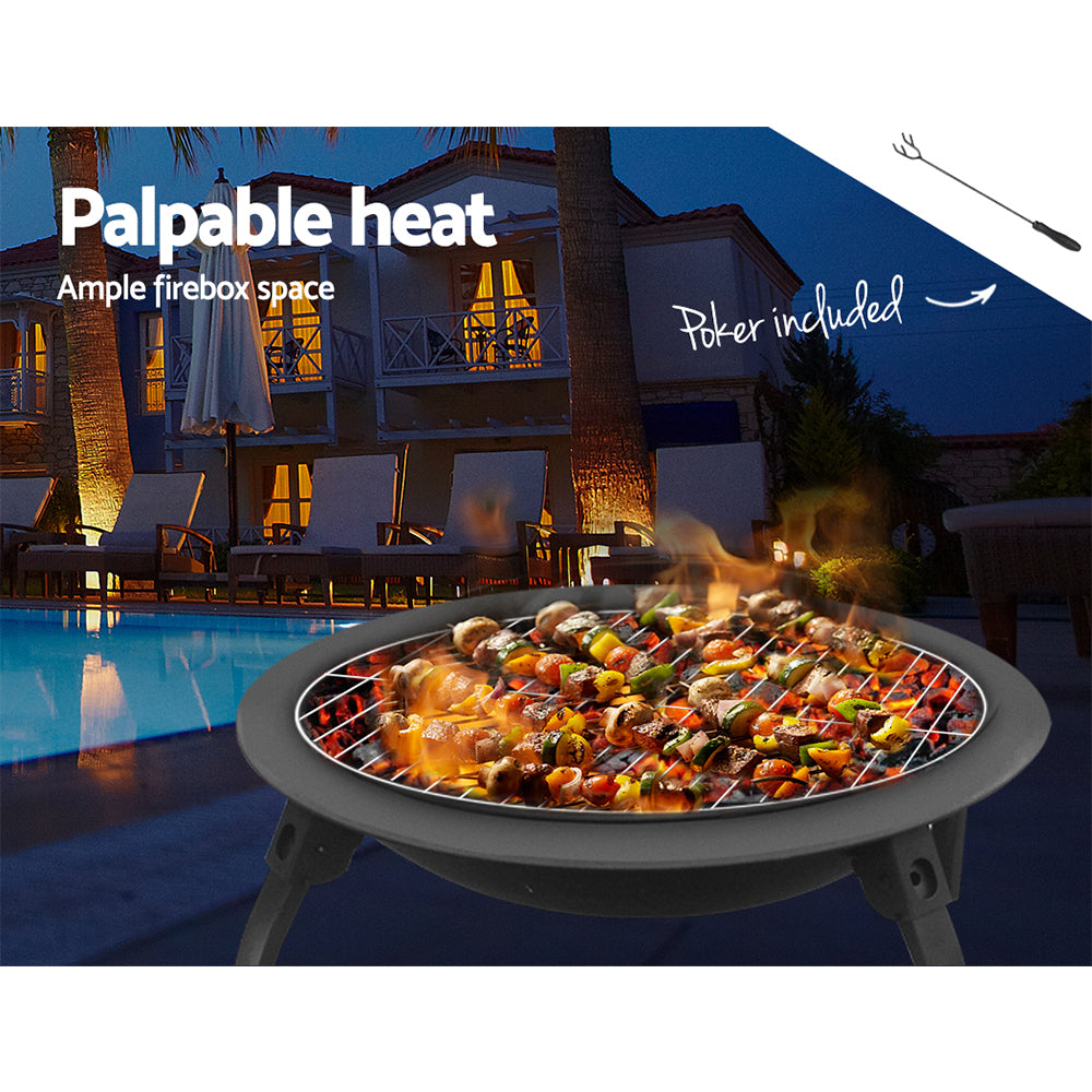 Portable 30" Fire Pit BBQ Charcoal Grill Smoker Foldable Outdoor Camping