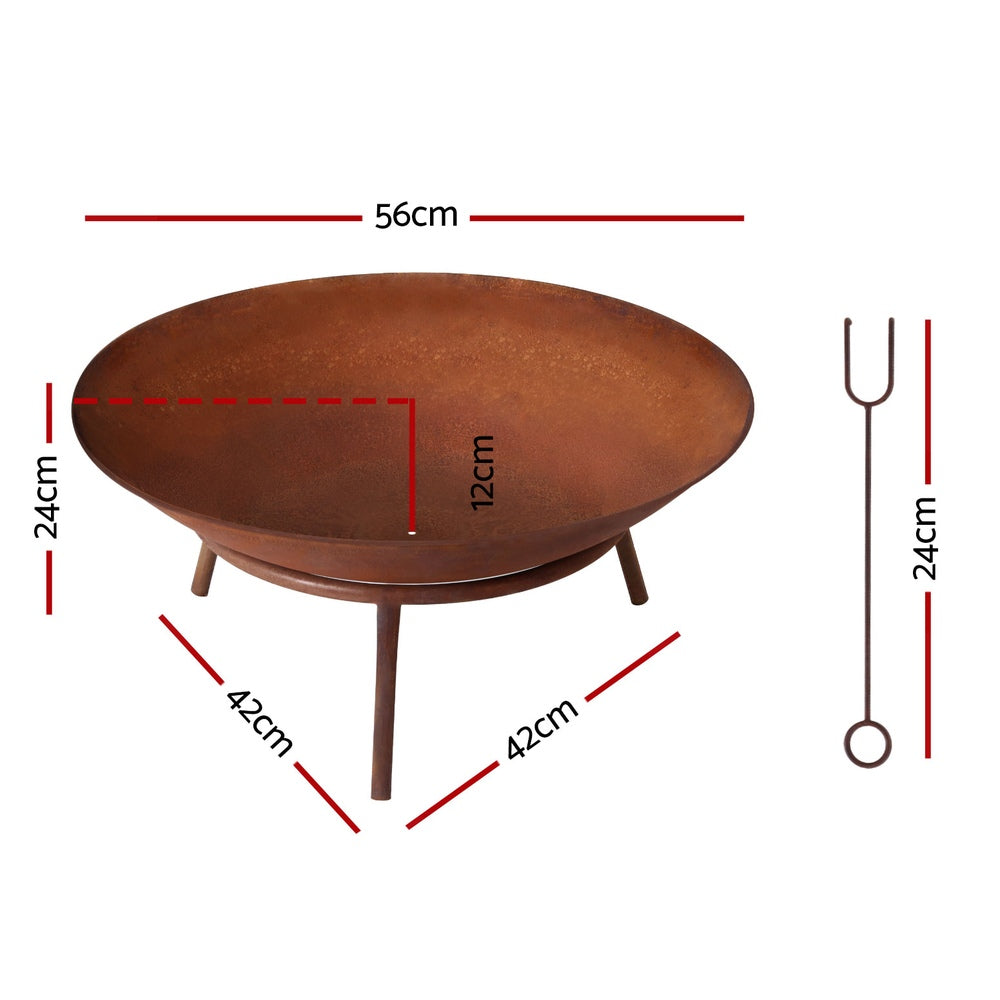Grillz 56cm Fire Pit Iron Rustic Bowl Outdoor Rust Finish