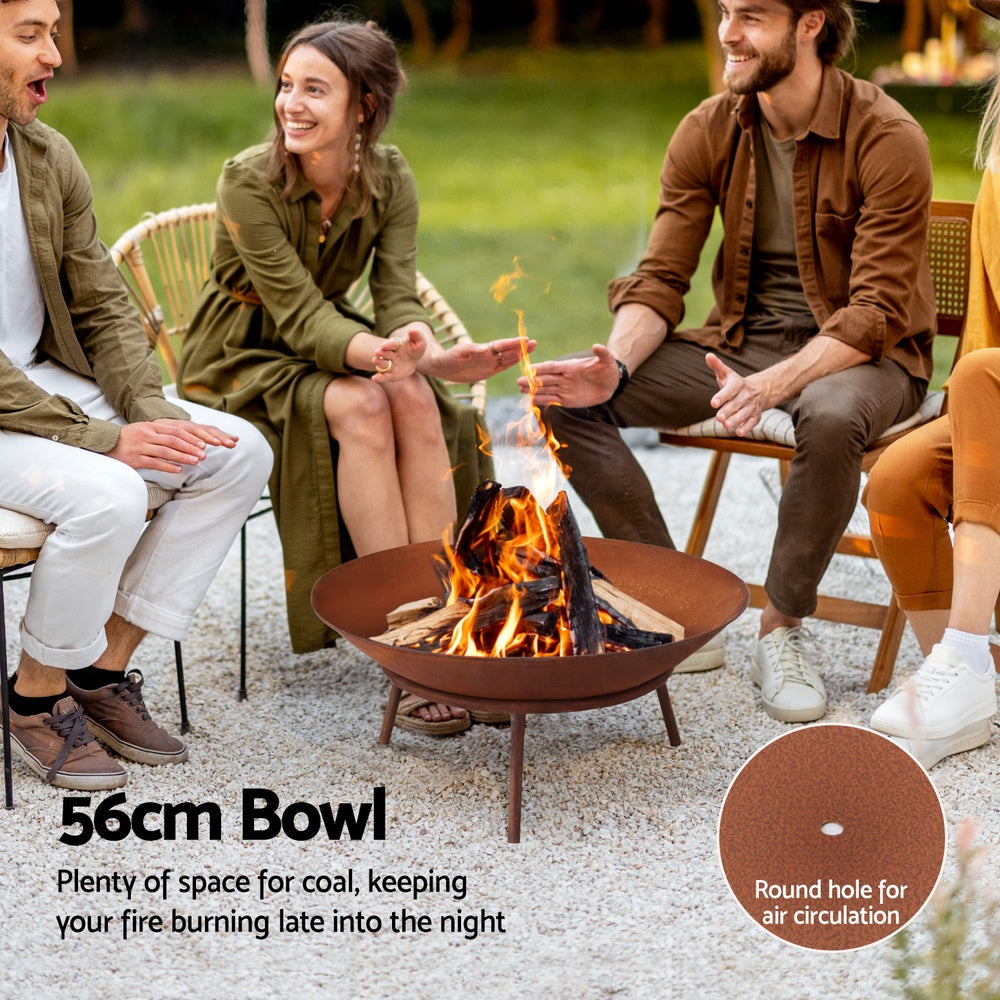 Grillz 56cm Fire Pit Iron Rustic Bowl Outdoor