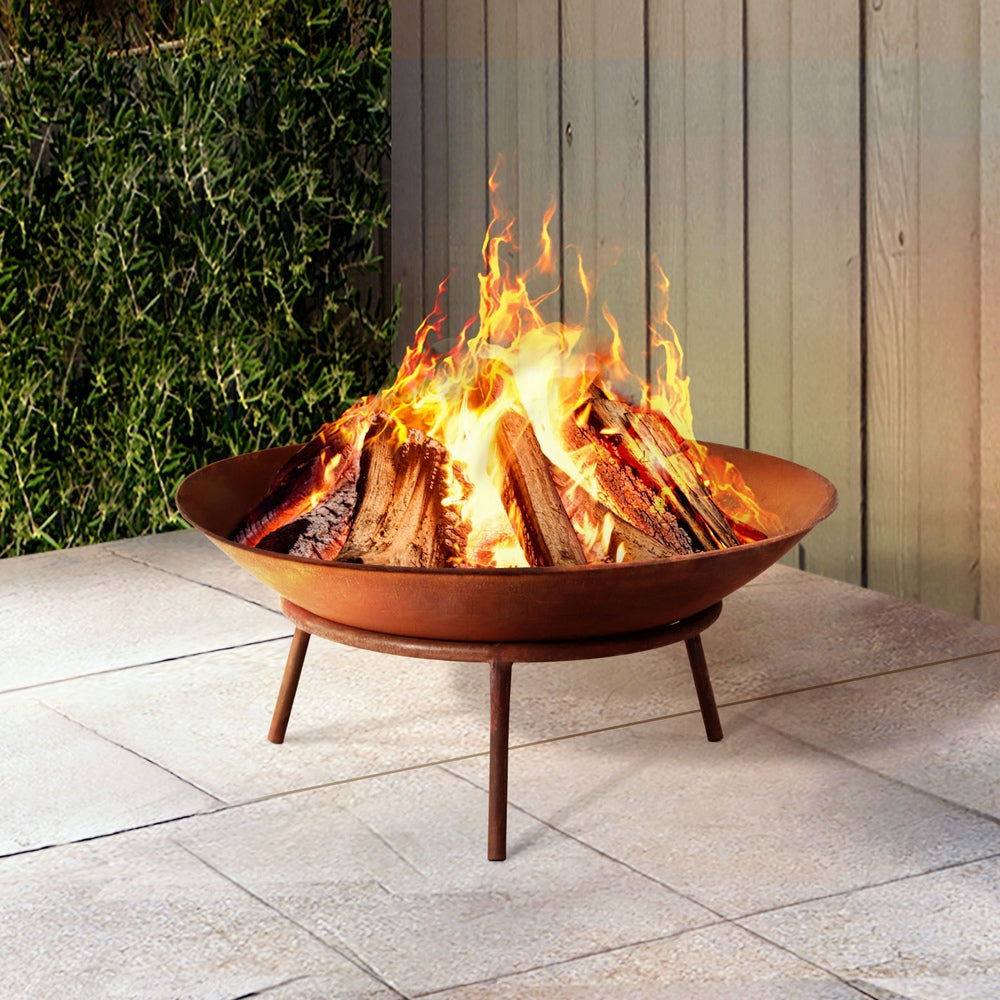 Grillz 56cm Fire Pit Iron Rustic Bowl Outdoor Rust Finish