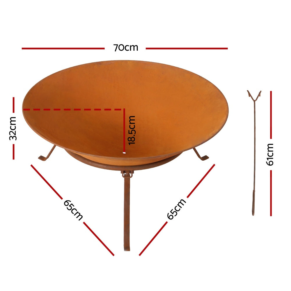 Grillz 70cm Fire Pit Rustic Iron Bowl Outdoor Portable