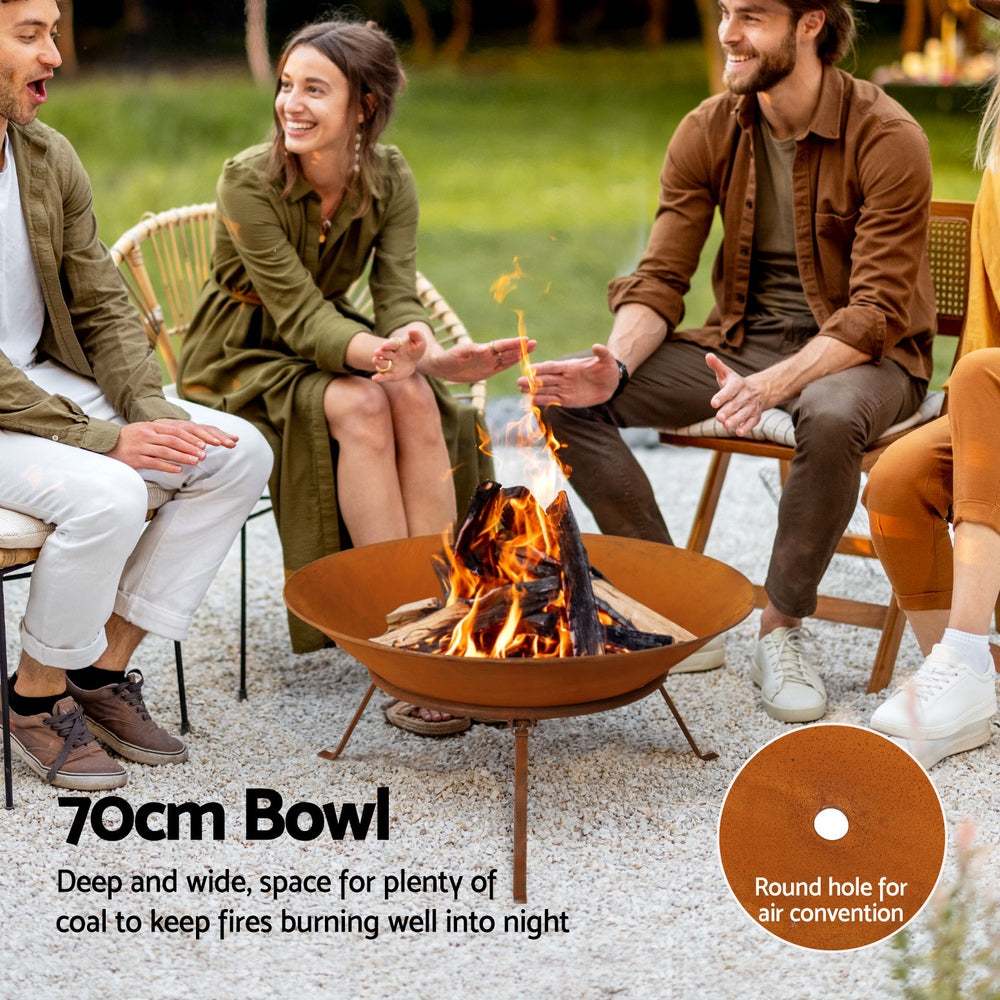 Grillz 70cm Fire Pit Rustic Iron Bowl Outdoor Portable