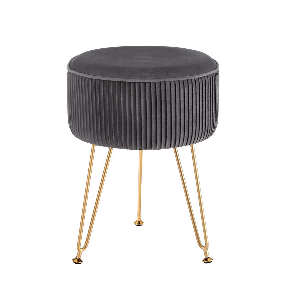 Artiss Round Velvet Ottoman Footstool Grey Gold