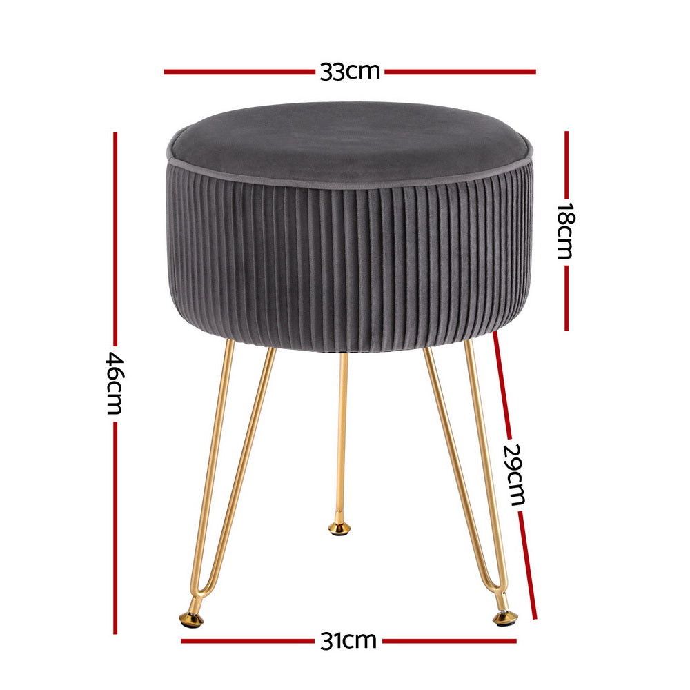 Artiss Round Velvet Ottoman Footstool Grey Gold