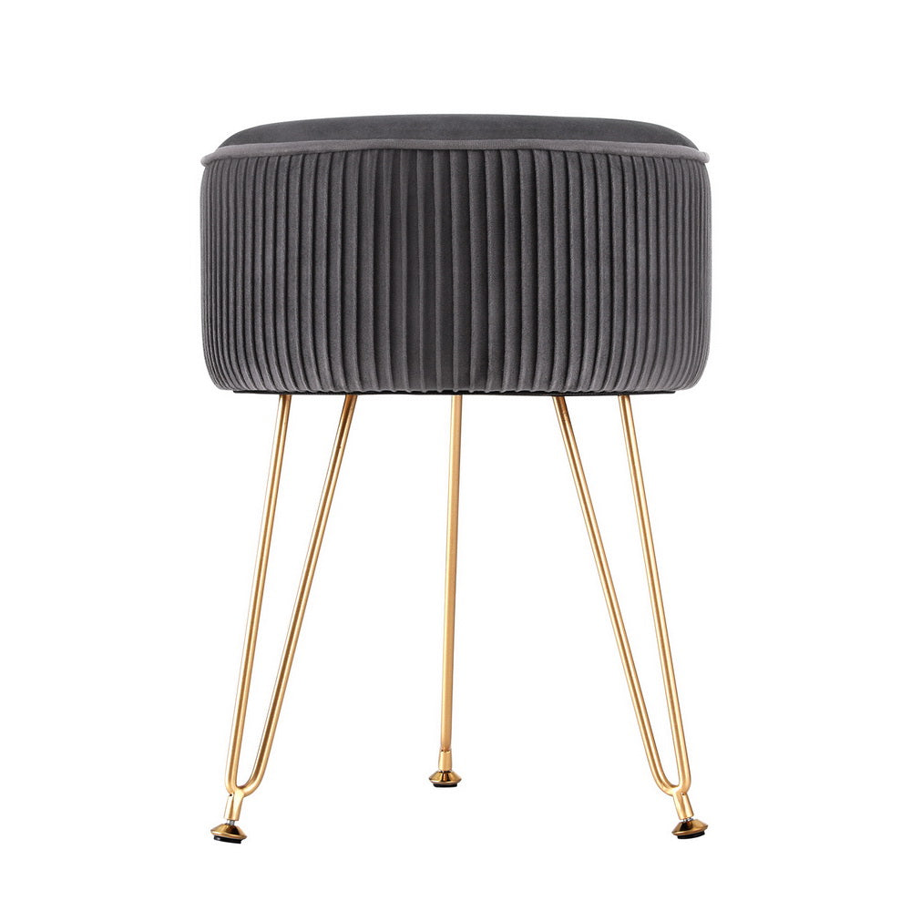 Artiss Round Velvet Ottoman Footstool Grey Gold