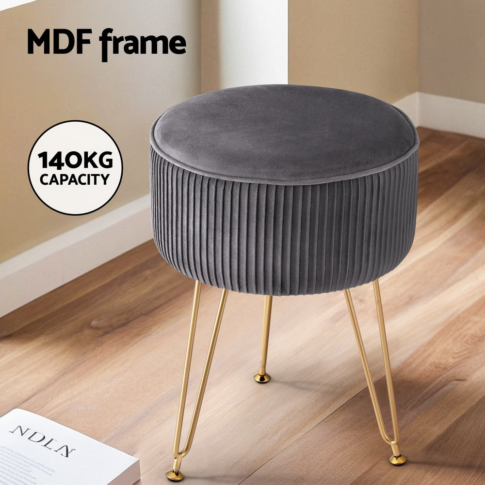 Artiss Round Velvet Ottoman Footstool Grey Gold
