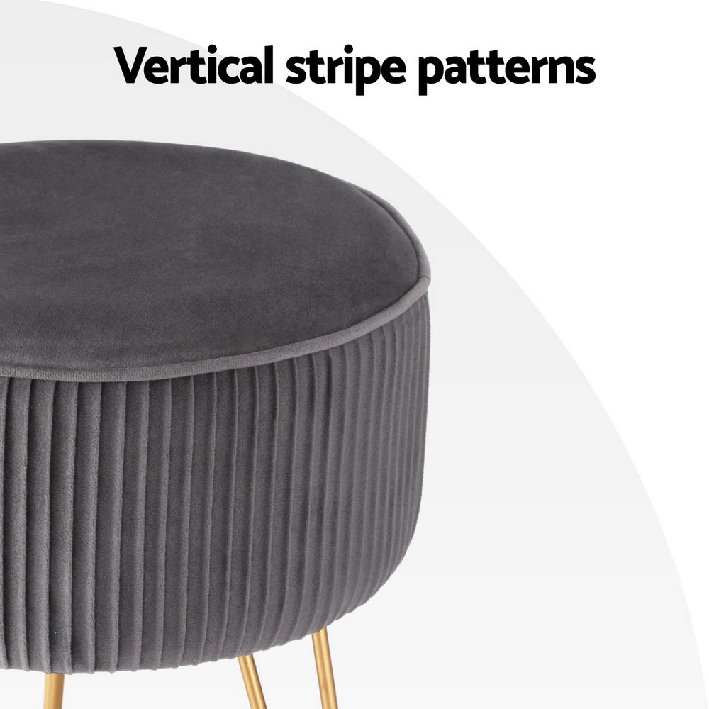 Artiss Round Velvet Ottoman Footstool Grey Gold