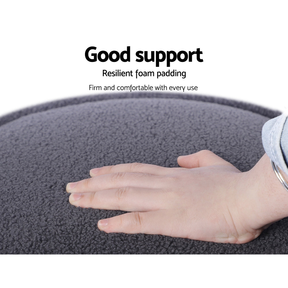 Vera Round Ottoman Footstool Teddy Fabric Charcoal