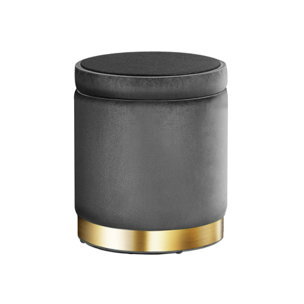 Round Velvet Ottoman Storage Footstool Charcoal