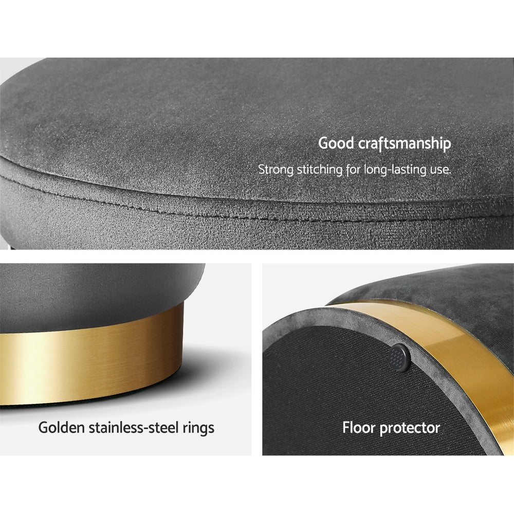 Round Velvet Ottoman Storage Footstool Charcoal
