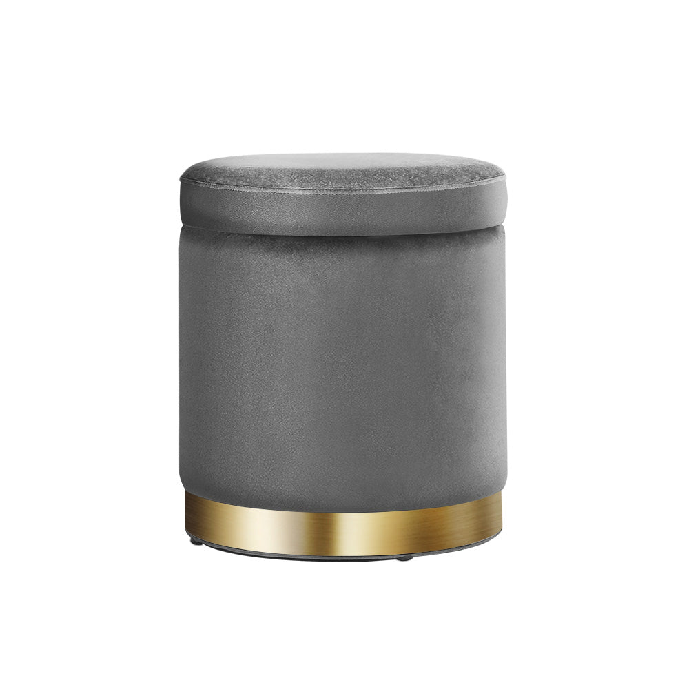 Round Velvet Ottoman Storage Footstool Charcoal
