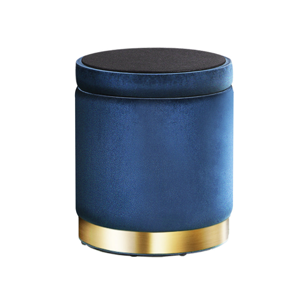 Round Velvet Ottoman Storage Footstool Navy
