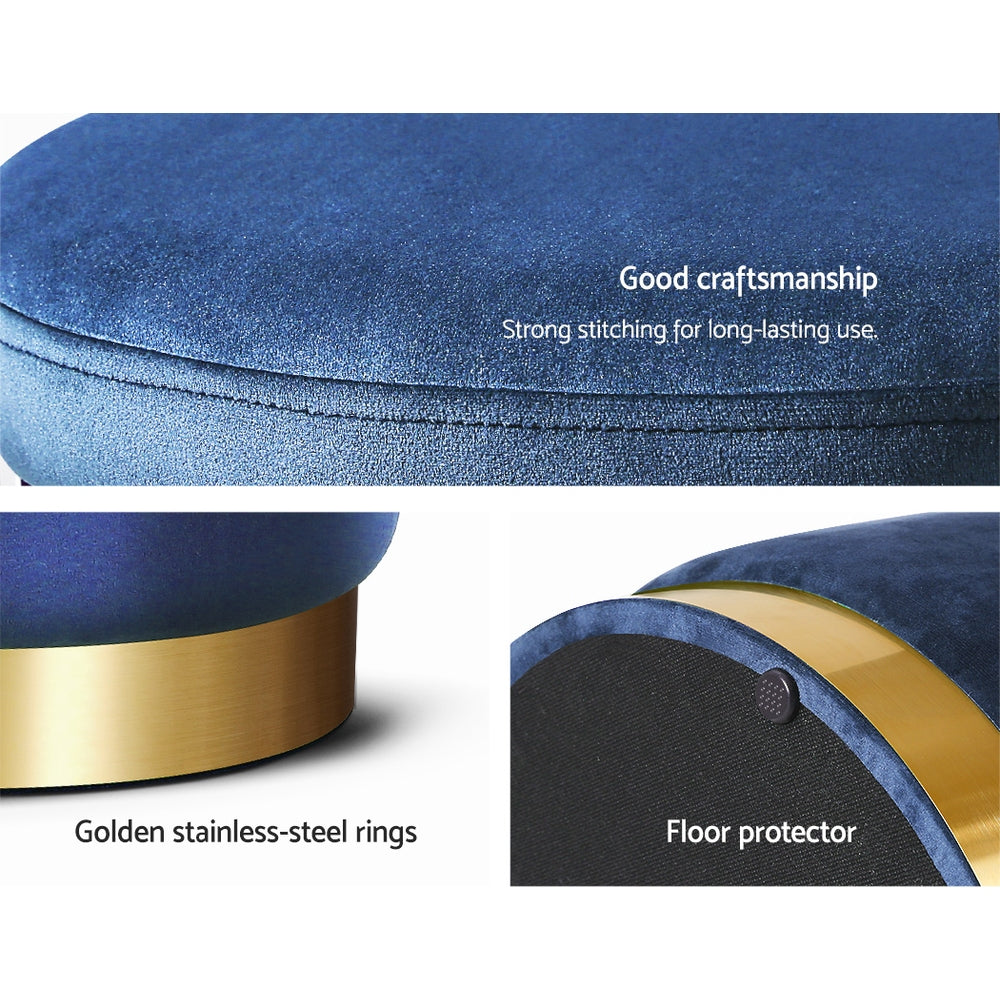 Round Velvet Ottoman Storage Footstool Navy