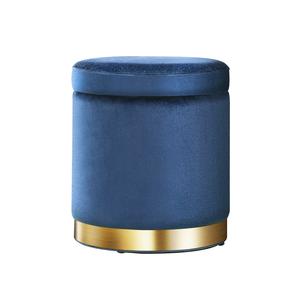 Round Velvet Ottoman Storage Footstool Navy