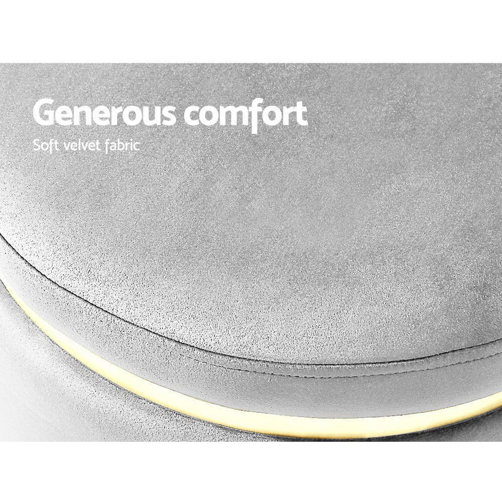 Velvet Round Ottoman Footstool Grey