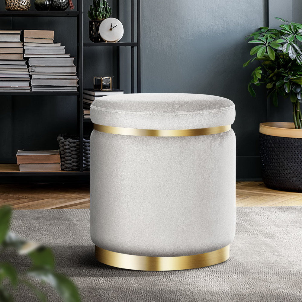 Velvet Round Ottoman Footstool Grey