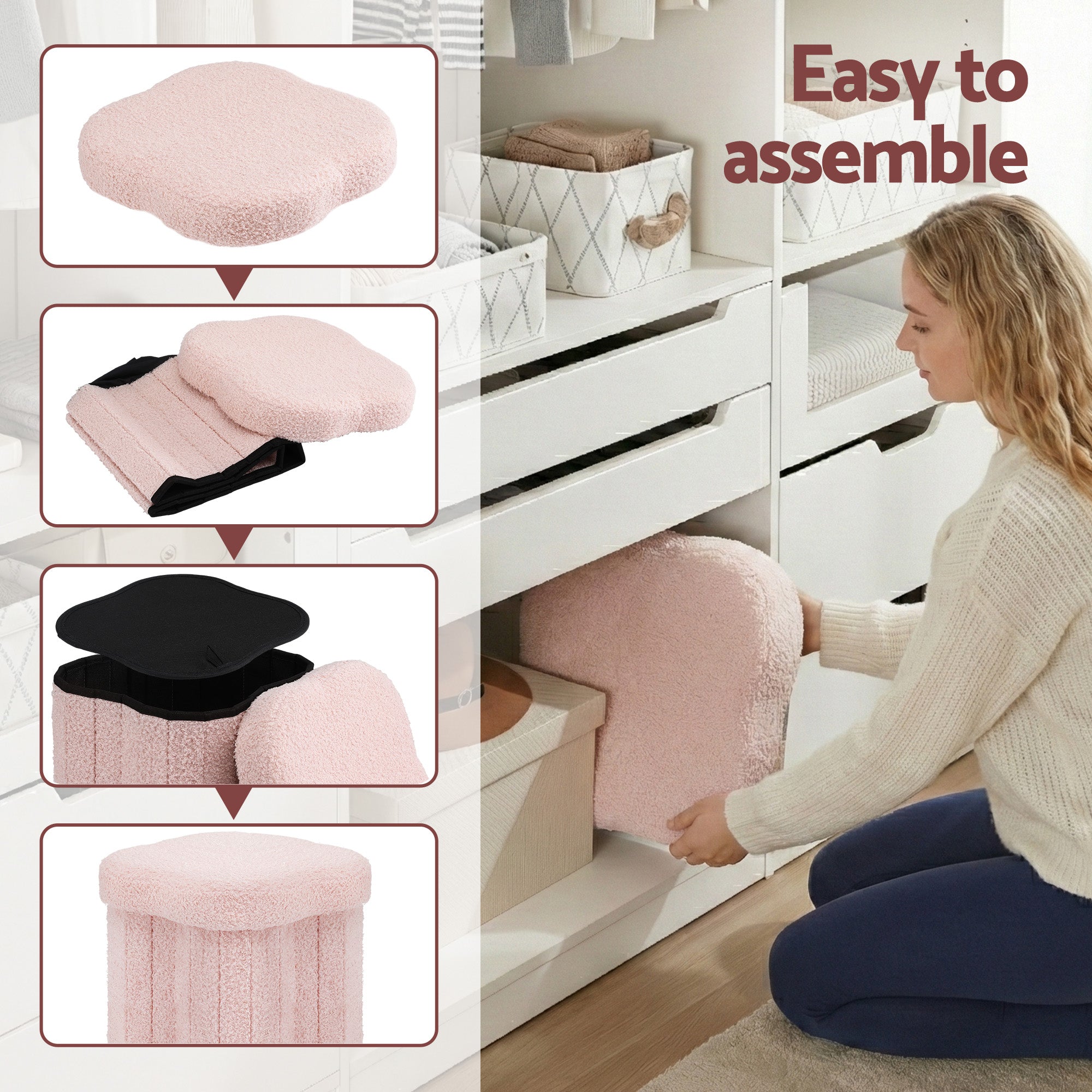 Artiss Storage Ottoman Foot Stool Foldable Pink