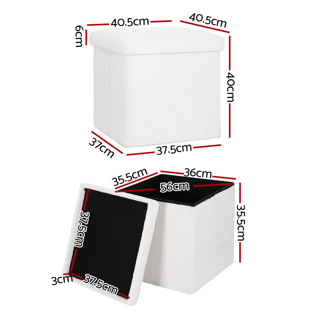Janeska Square Ottoman Storage Footstool White Boucle