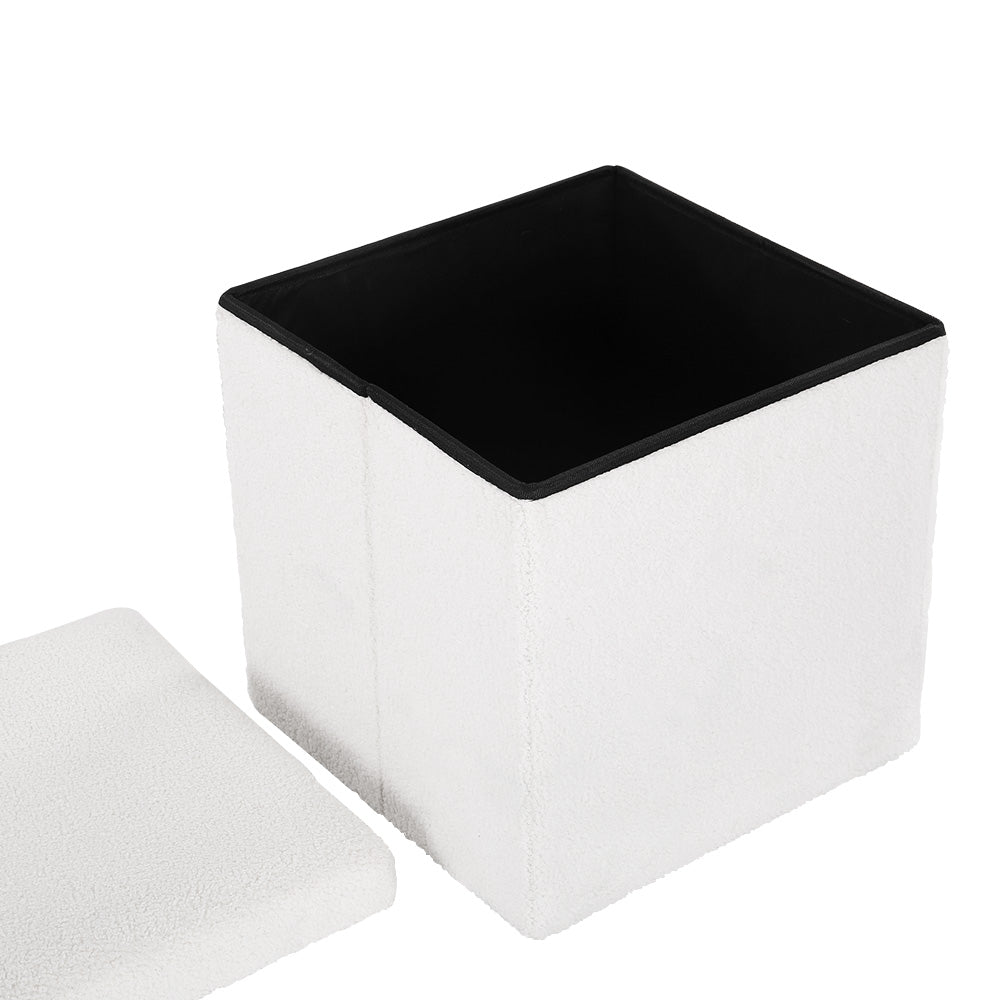 Janeska Square Ottoman Storage Footstool White Boucle
