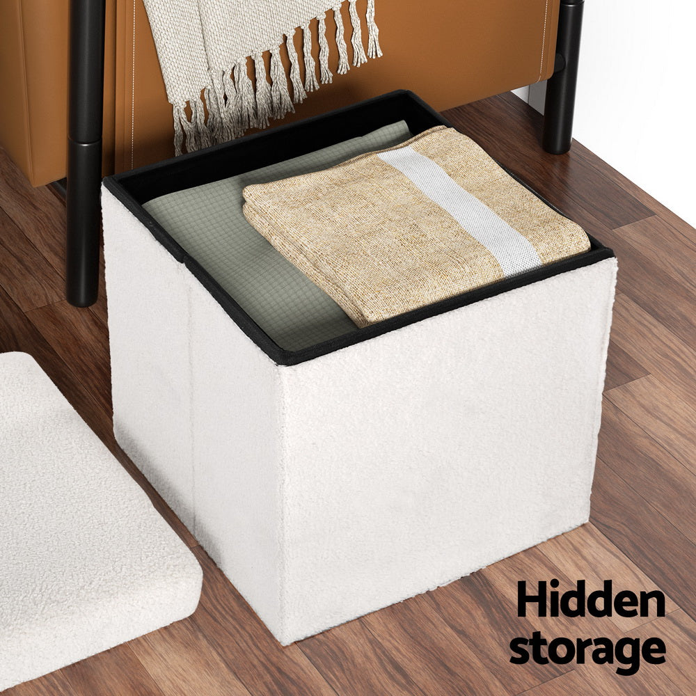 Janeska Square Ottoman Storage Footstool White Boucle