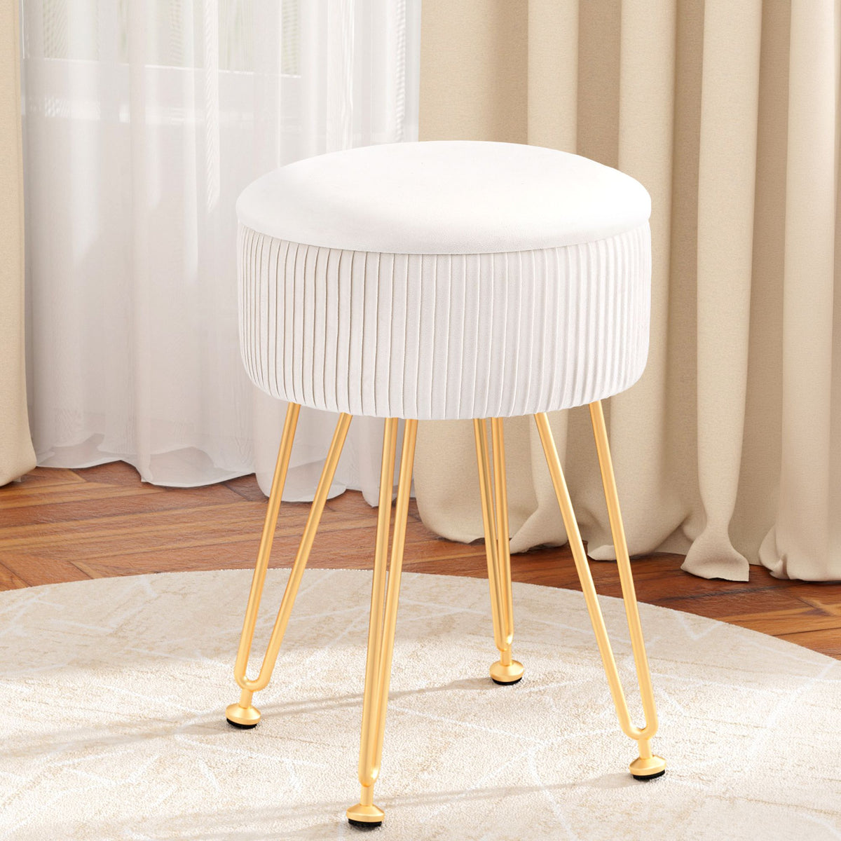 Artiss Round Velvet Storage Ottoman Footstool White