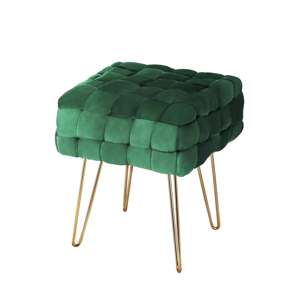 Cleo Ottoman Footstool Woven Velvet Green Gold