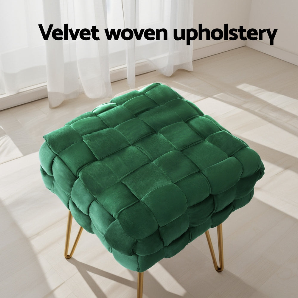 Cleo Ottoman Footstool Woven Velvet Green Gold