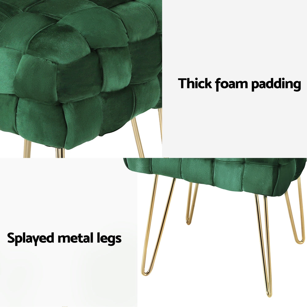 Cleo Ottoman Footstool Woven Velvet Green Gold