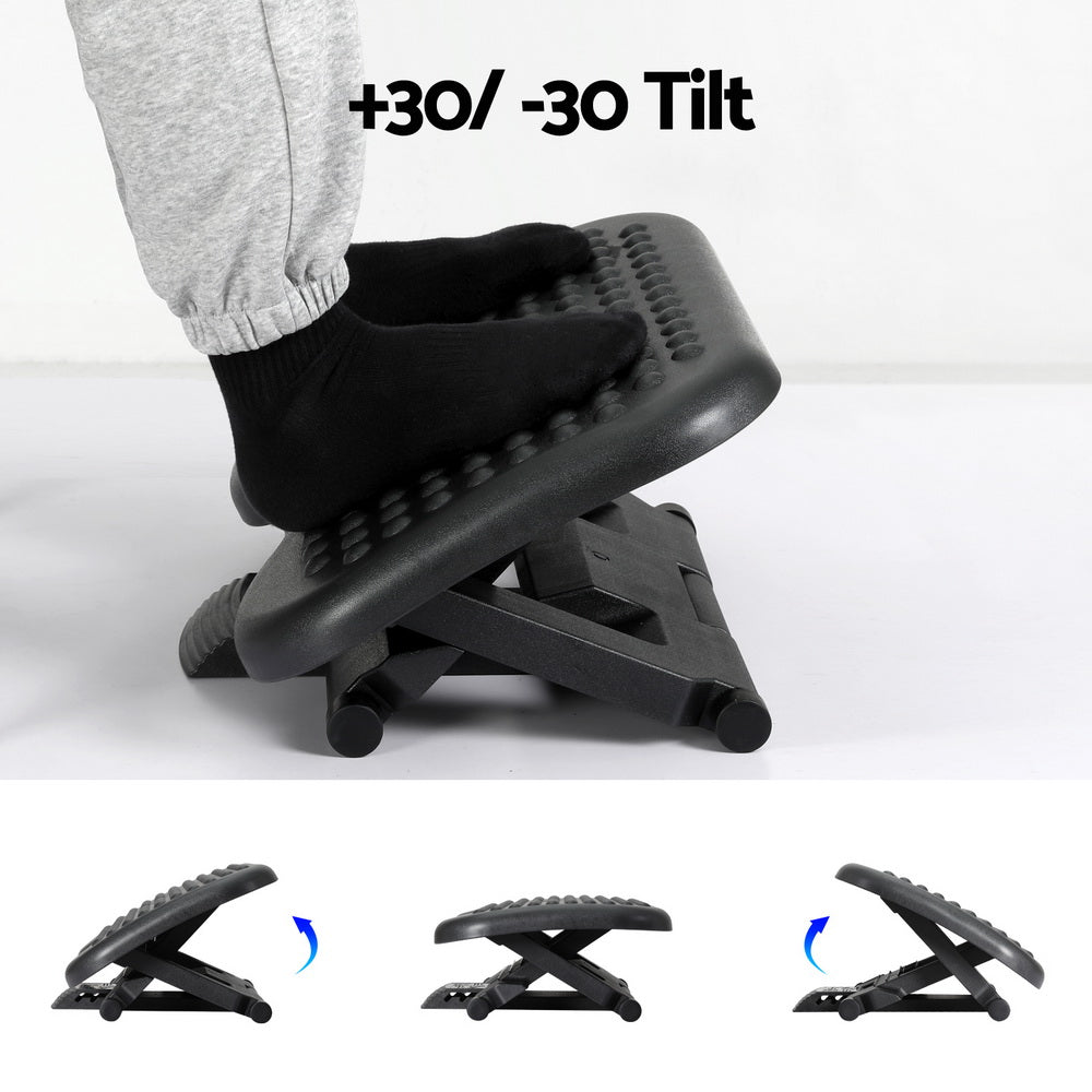 Artiss Adjustable Office Footrest Stool Massage Black