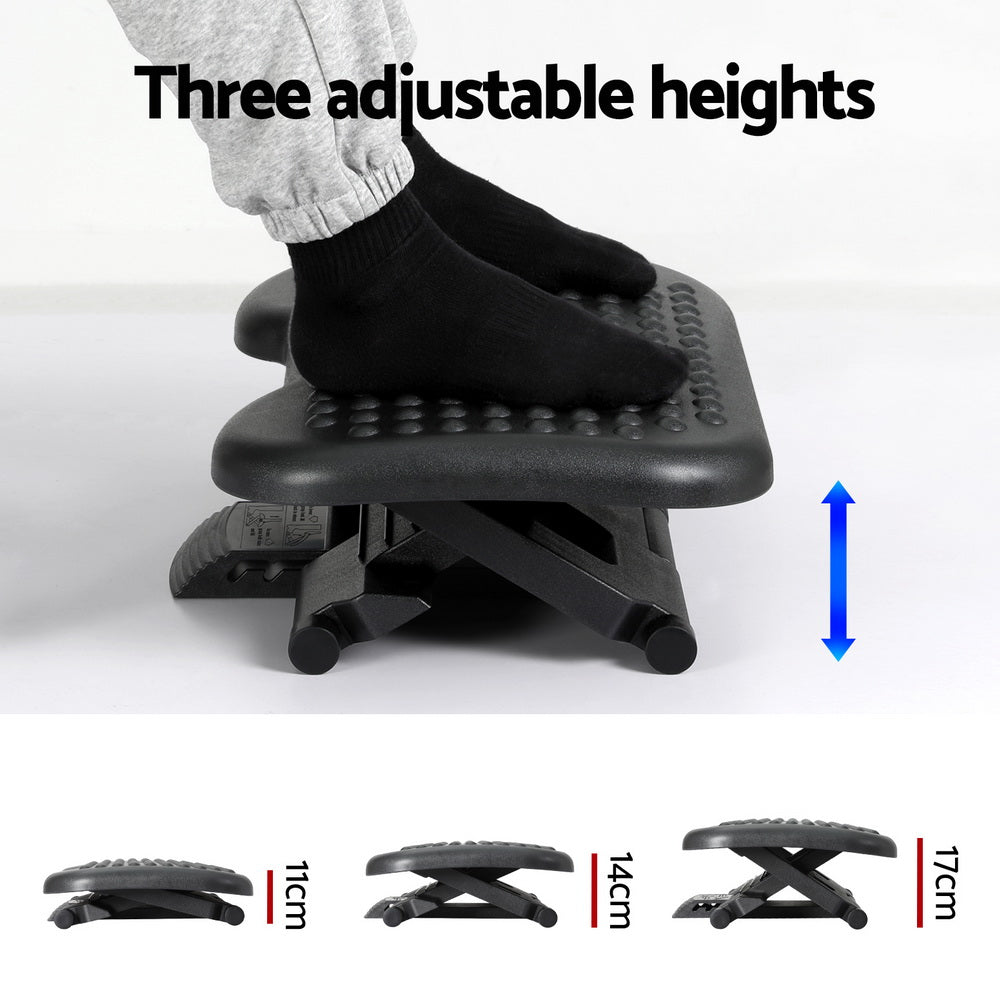 Artiss Adjustable Office Footrest Stool Massage Black
