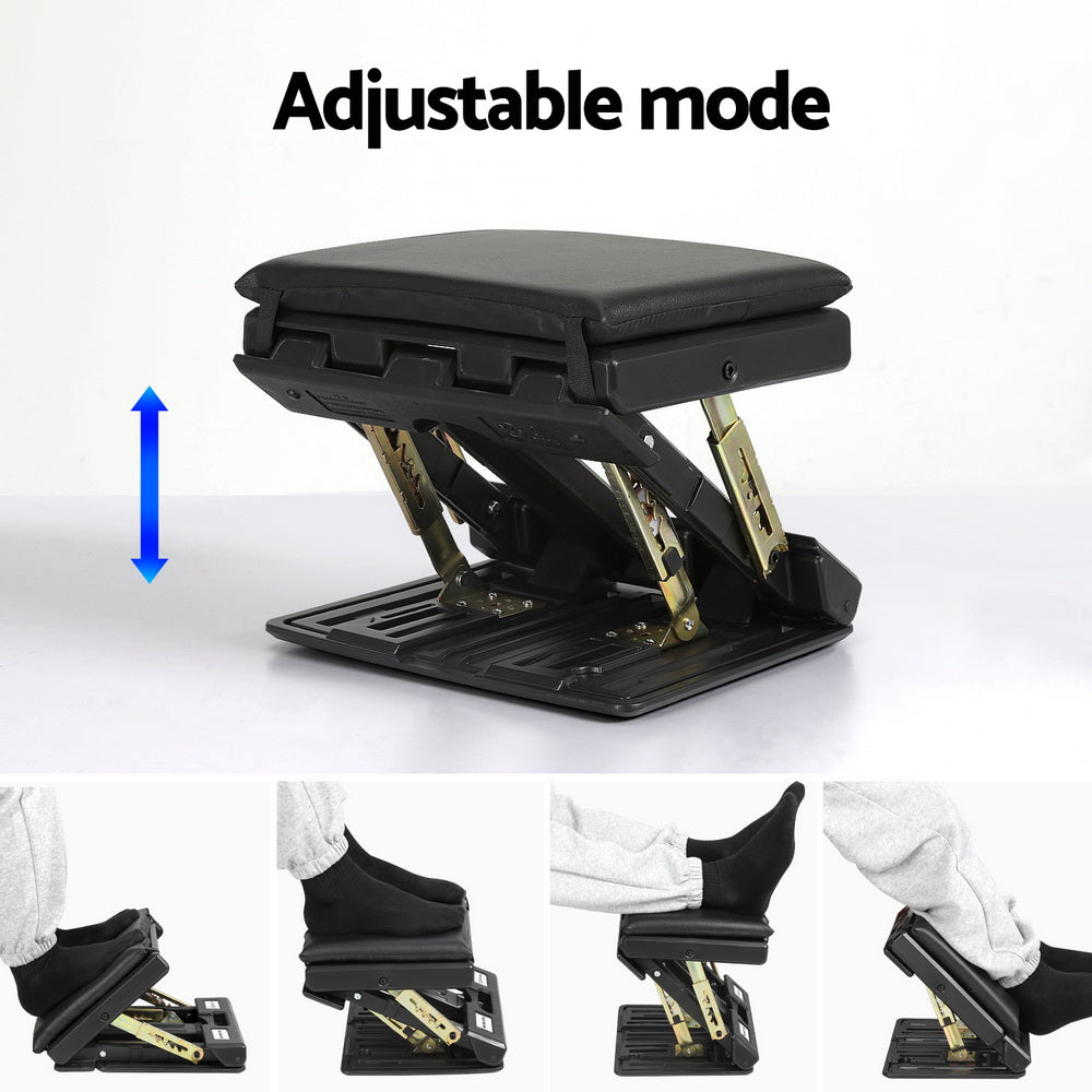 Artiss Adjustable Foot Rest Stool Black Massage Cushion Office