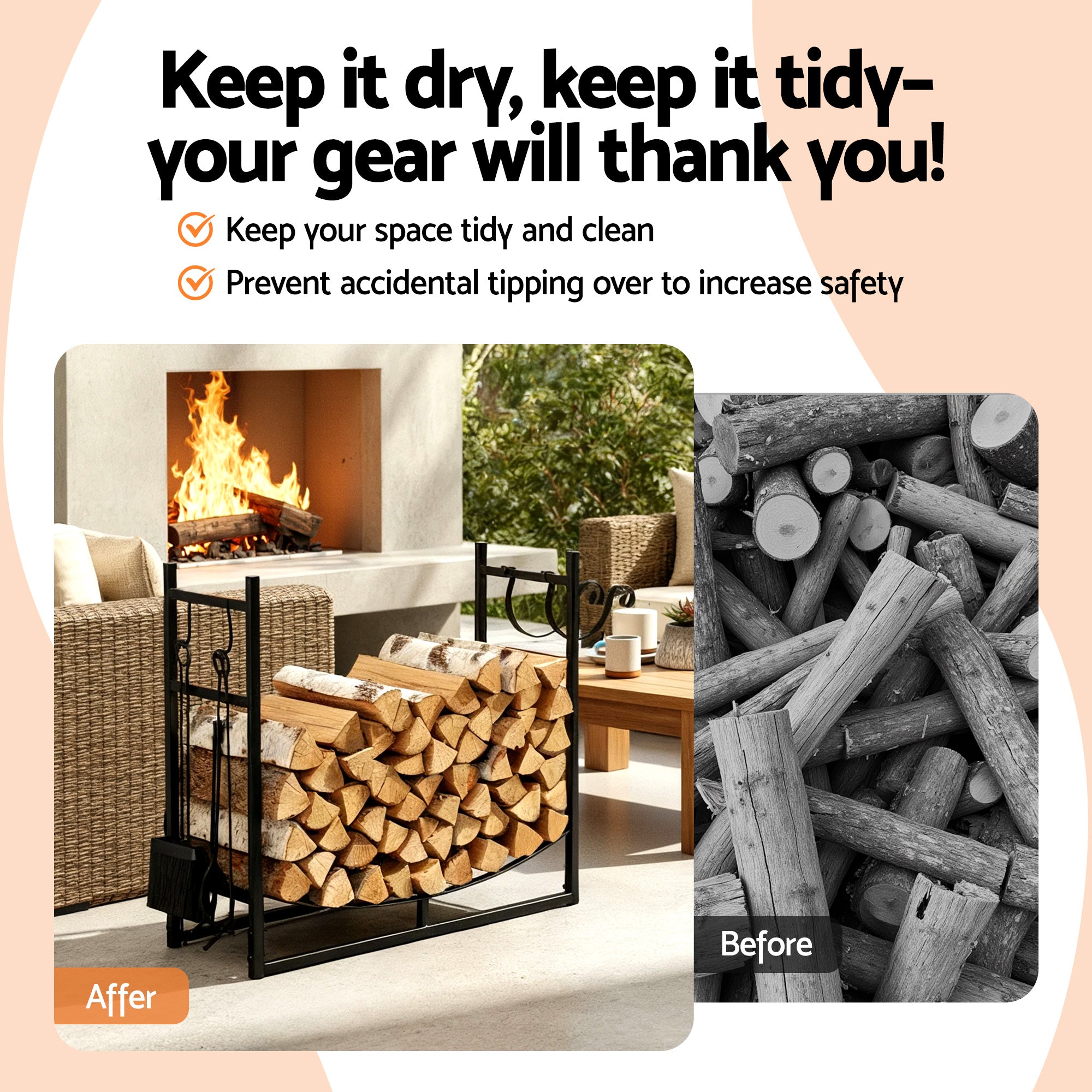 Gardeon Firewood Rack 84cm Wood Rack Firewood Storage Indoor Outdoor Black