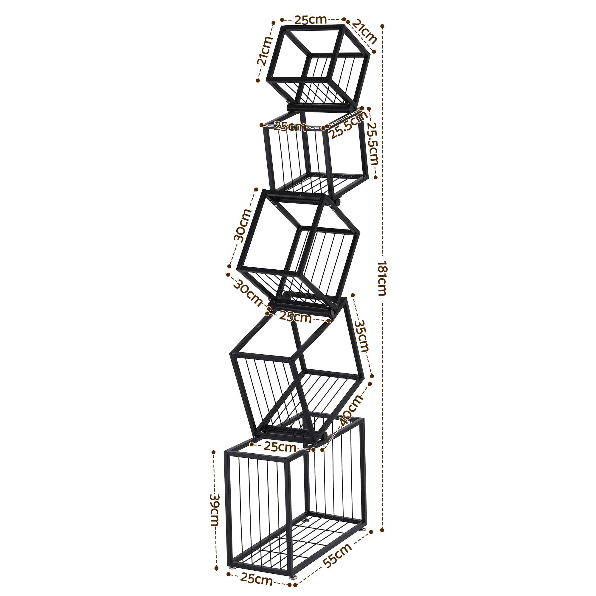 Artiss 5-Tier Bookshelf Metal Geometric Display Shelf Storage Organizer Black
