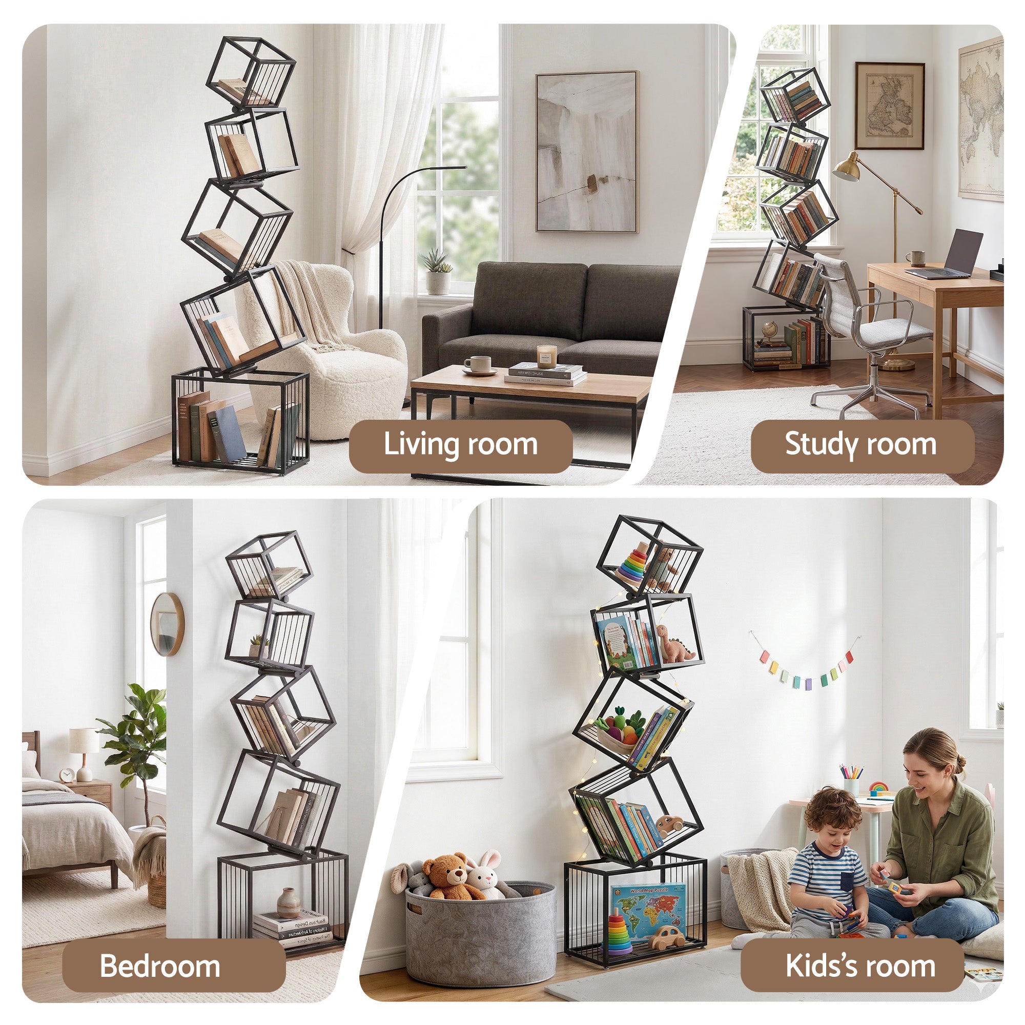 Artiss 5-Tier Bookshelf Metal Geometric Display Shelf Storage Organizer Black