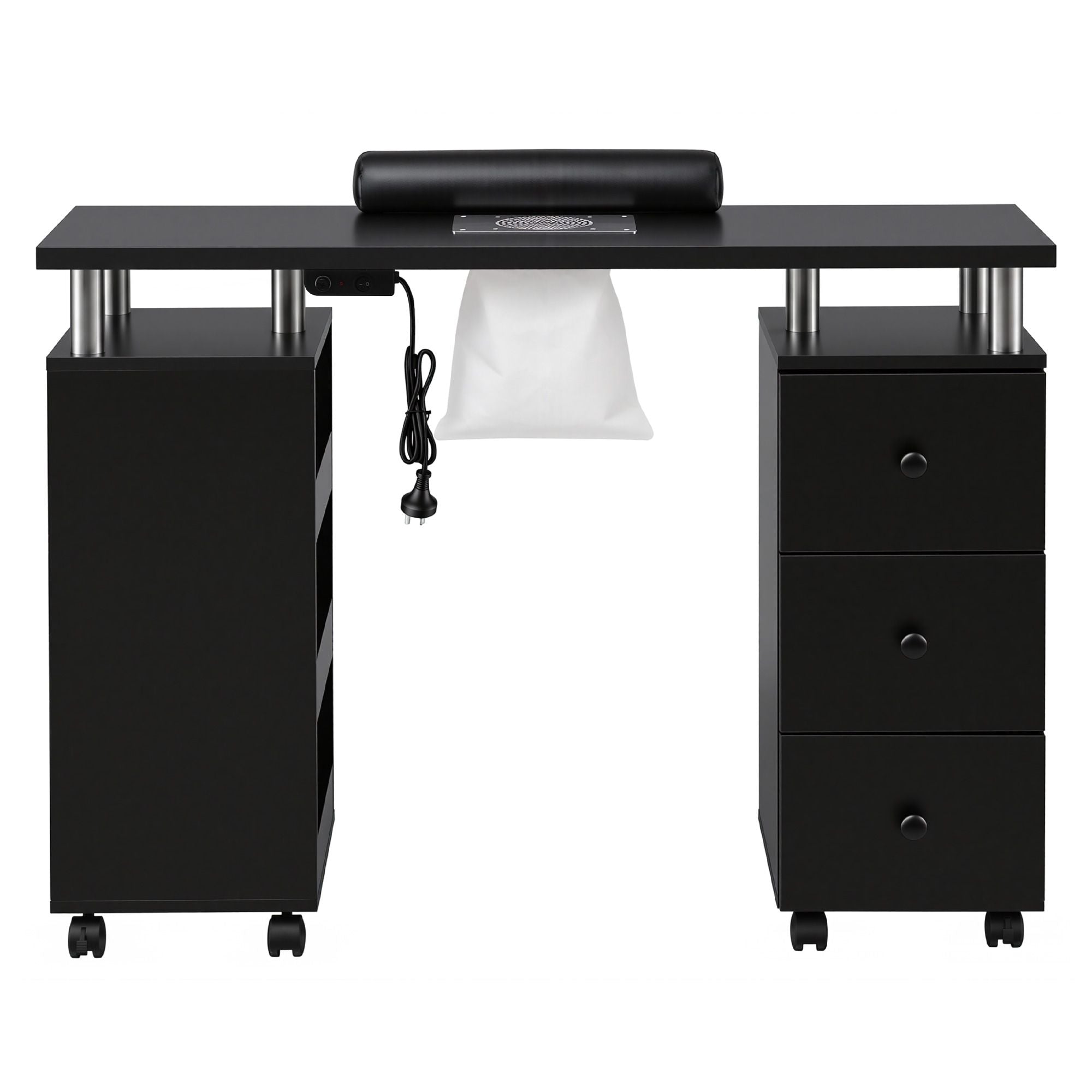 Artiss Manicure Table Nail Desk with Built-in Dust Collector Beauty Salon Station Drawers Shelves Wrist Cushion Wheels Black