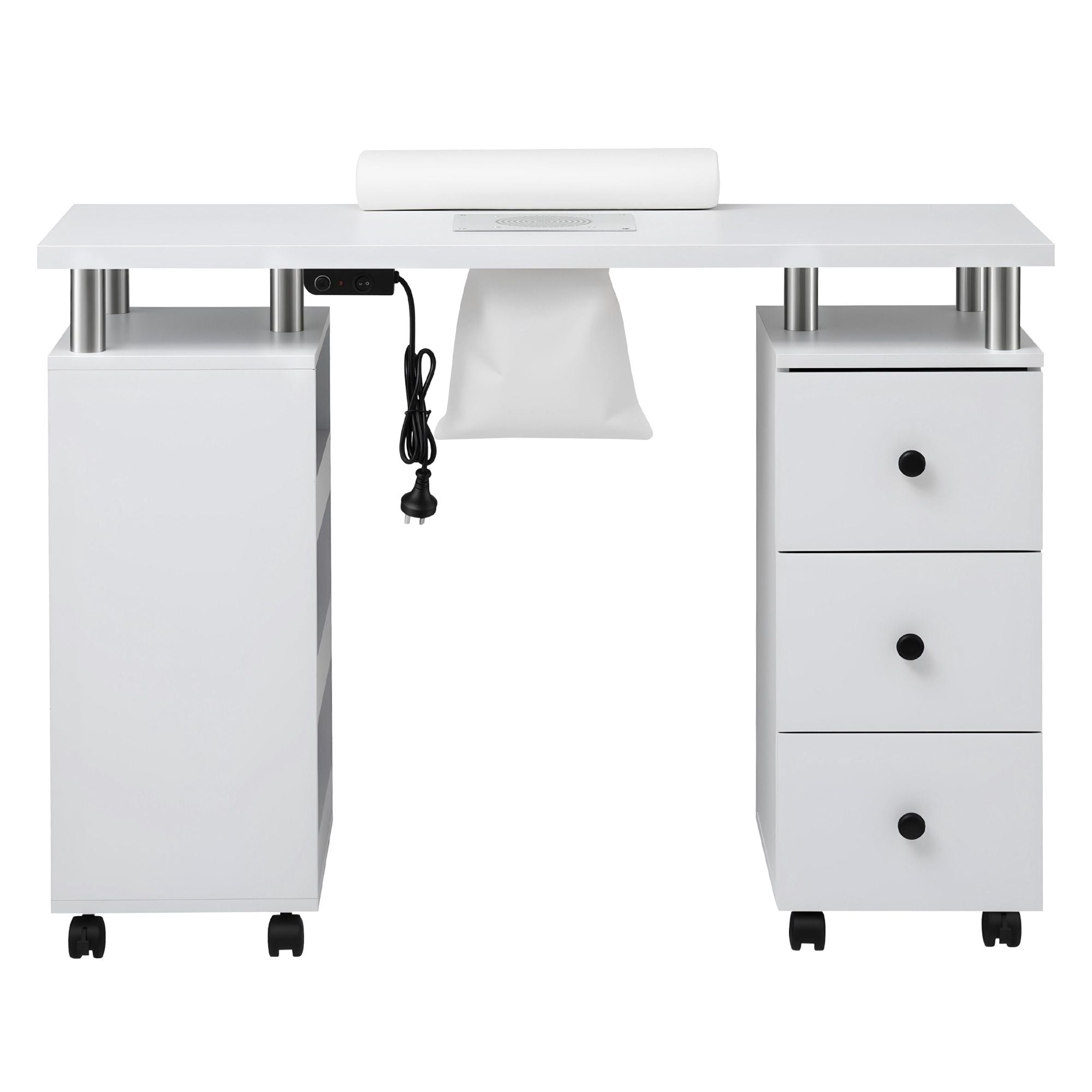 Artiss Manicure Table Nail Desk with Built-in Dust Collector Beauty Salon Station Drawers Shelves Wrist Cushion Wheels White