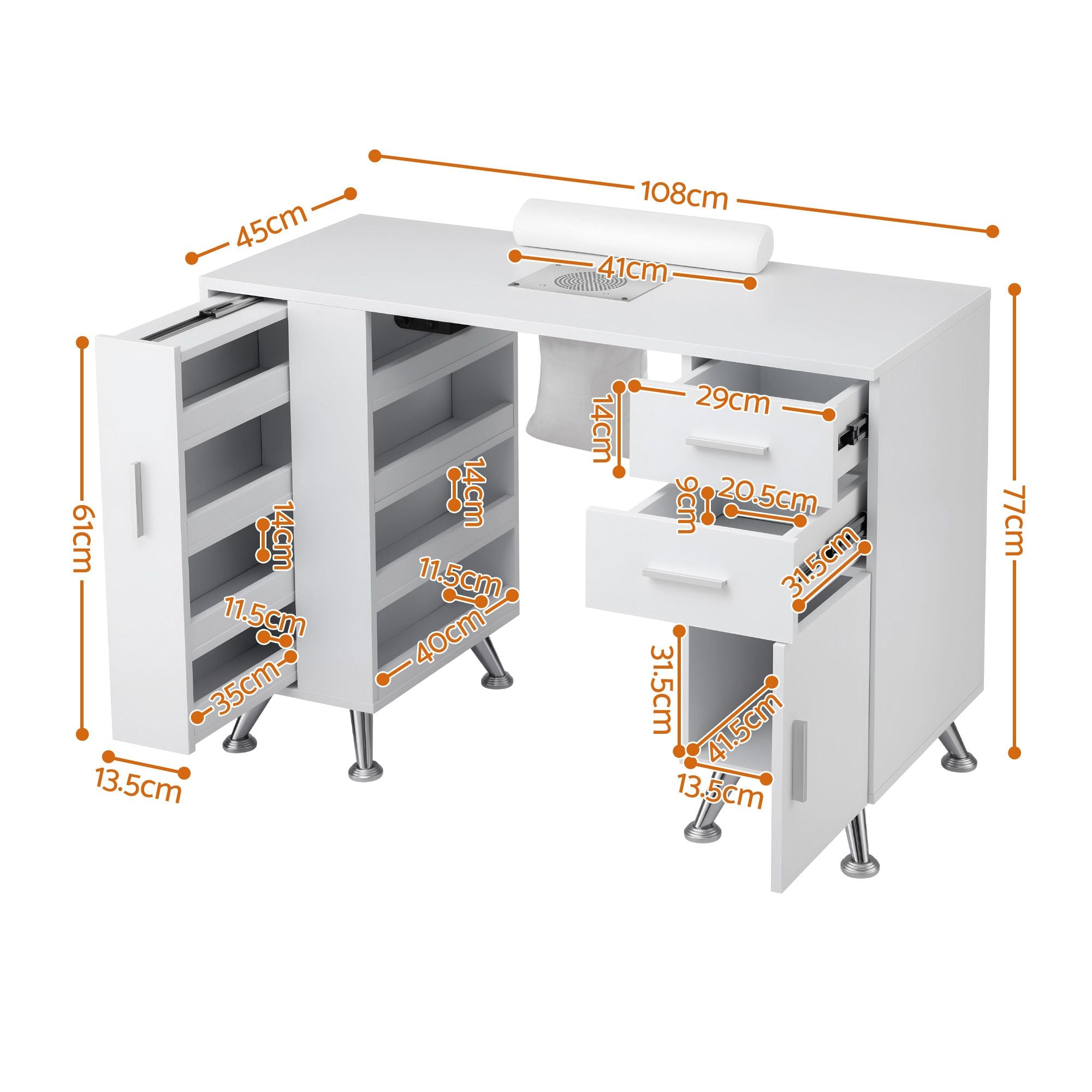 Artiss Manicure Table Nail Desk with Built-in Dust Collector Beauty Salon Station Drawers Shelves Wrist Cushion White