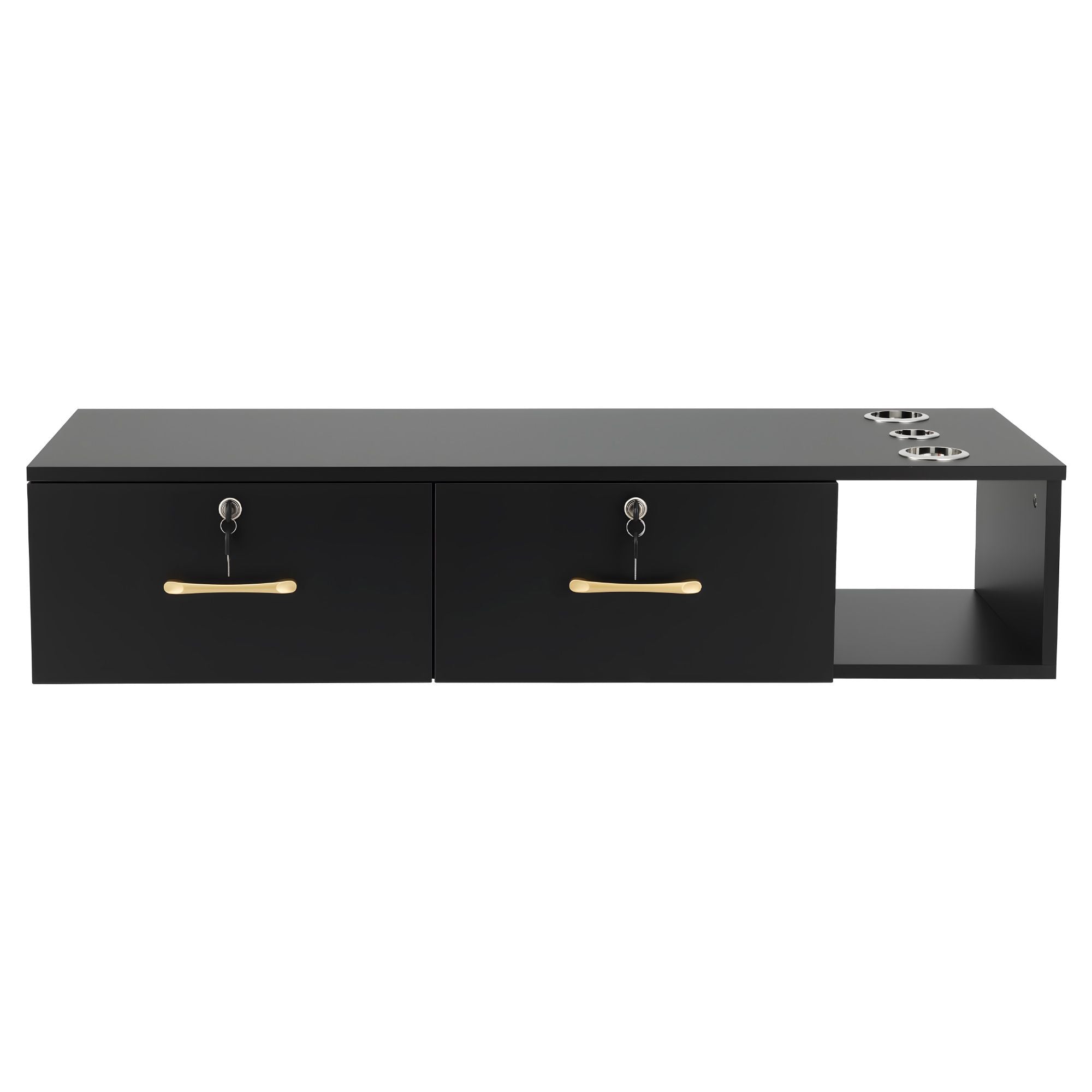 Artiss Wall Mounted Salon Station Cabinet, Hair Styling Station with 2 Lockable Drawers & 3 Appliance Holders, Wooden Barber Spa Equipment for Vanity, Black
