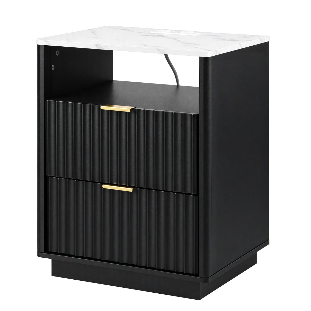 Artiss Bedside Table with Charging Station and 2 Drawers Black