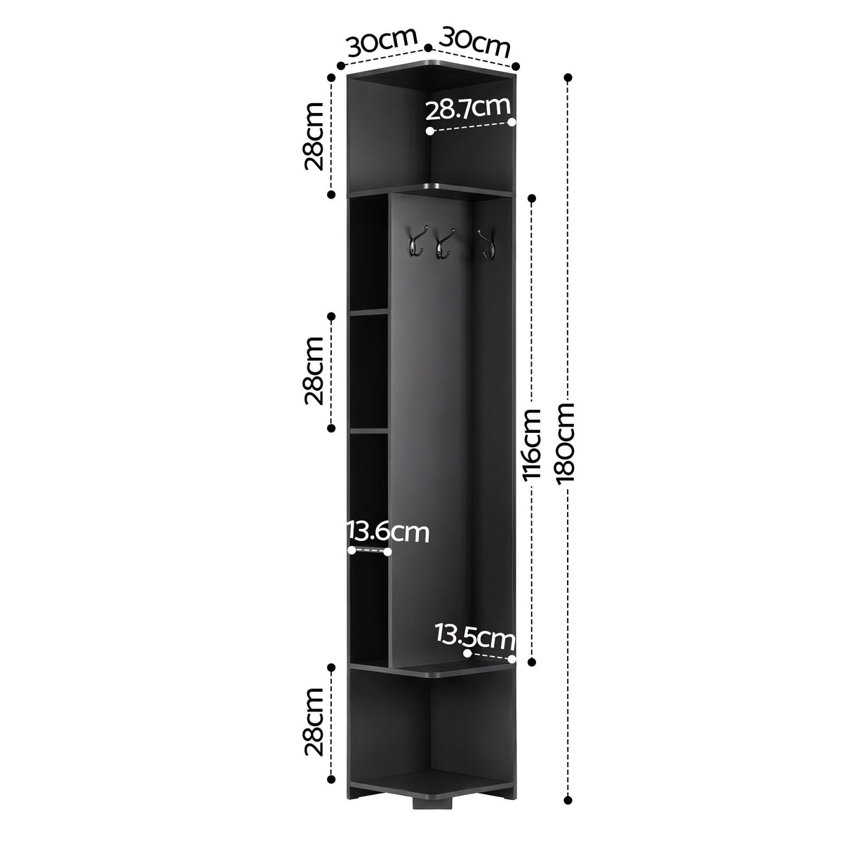 Artiss 6-Tier Corner Bookshelf with Coat Rack Black