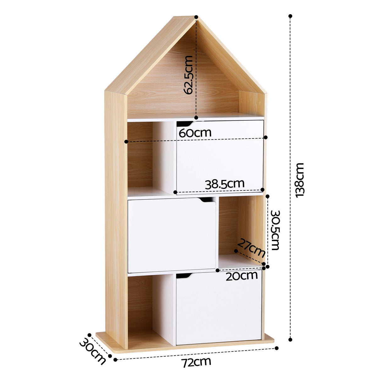 Artiss Kids House Bookshelf 4 Tier Storage Cabinet White Pine